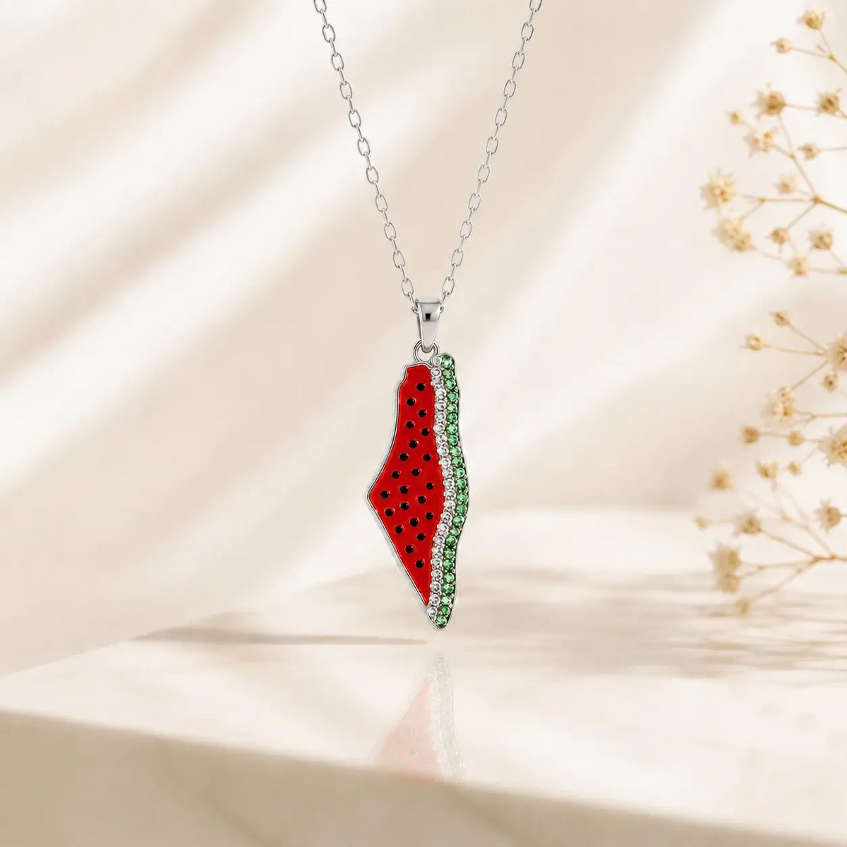 Collier Palestine pastèque argenté en acier inoxydable ⚪🍉 Ma boutique